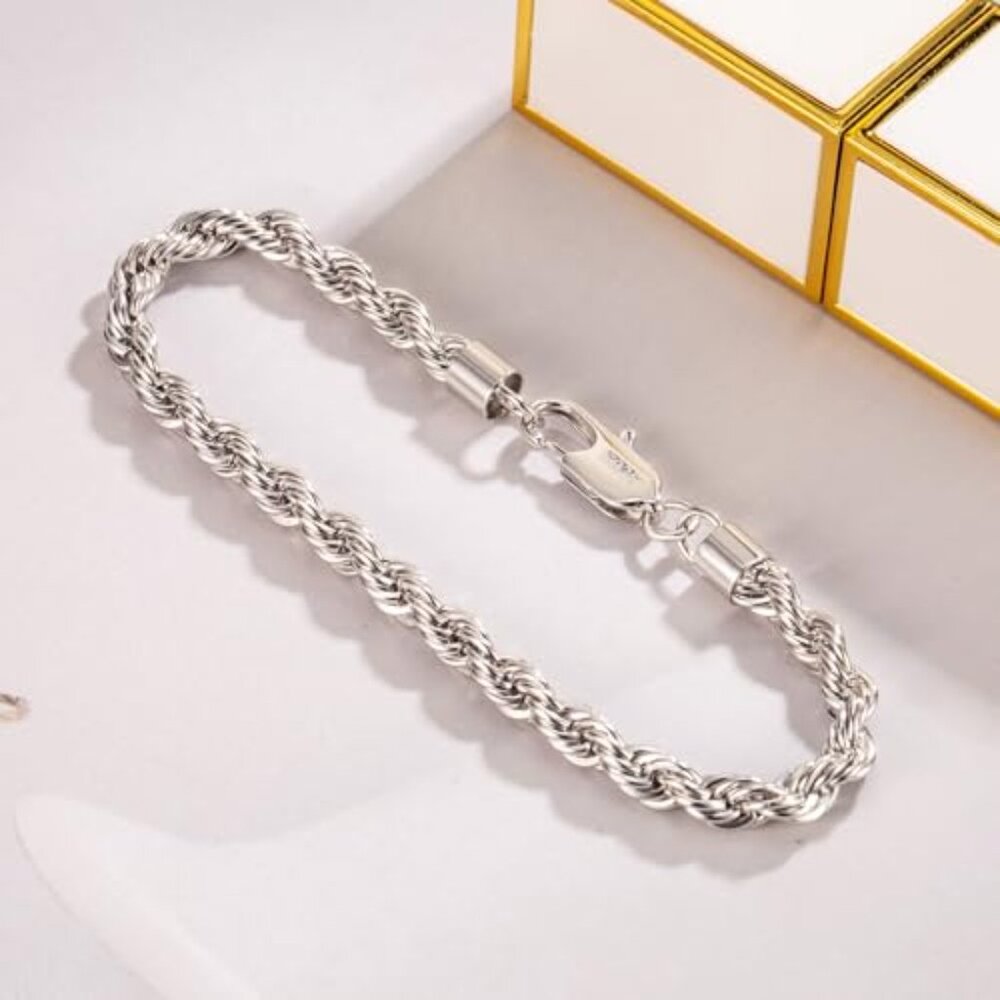Sterling Silver 5mm Twist Rope Chain Bracelet Unisex Jewelry Gift - Picture 7 of 8